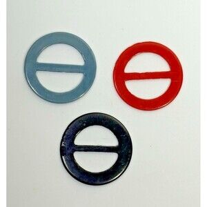 Vintage Set Of 3 Bakelite Or Plastic Belt Buckle / Scarf Slide Red Blue & Black